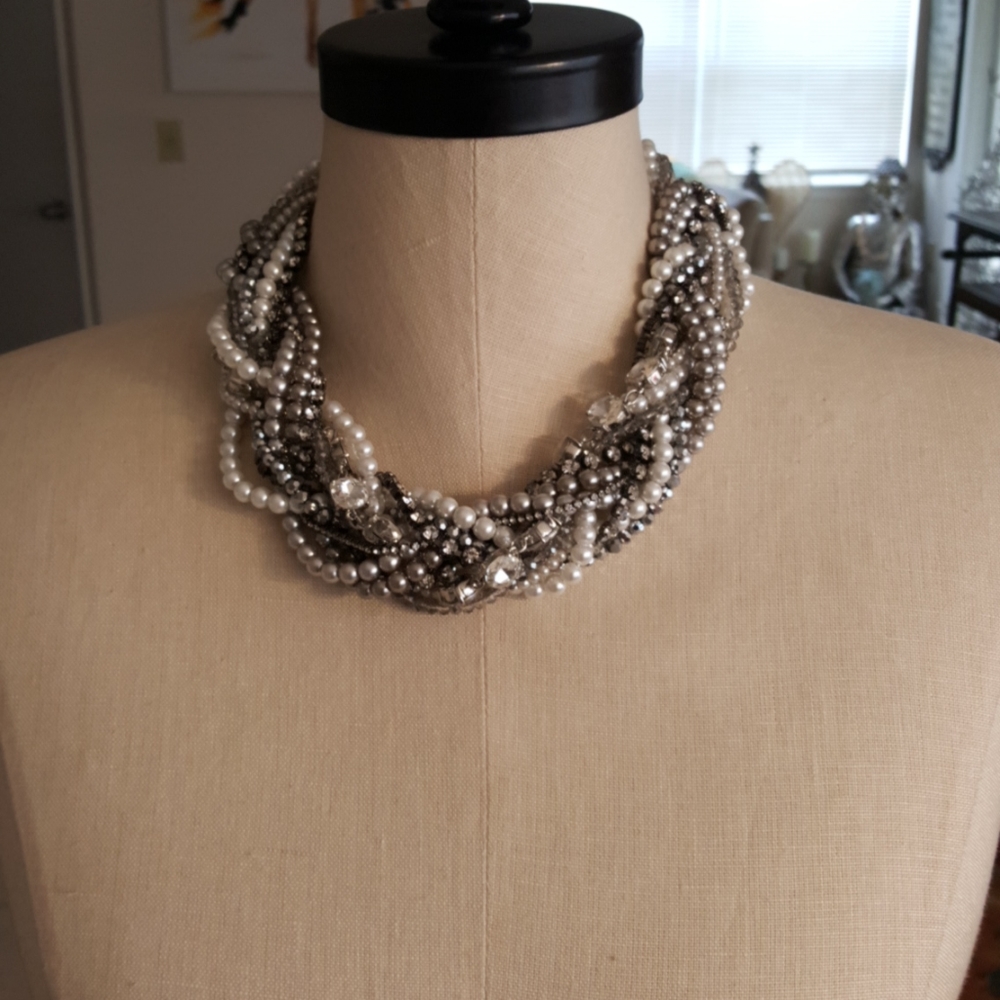 Chico's Twisted Pearl and Silver Necklace